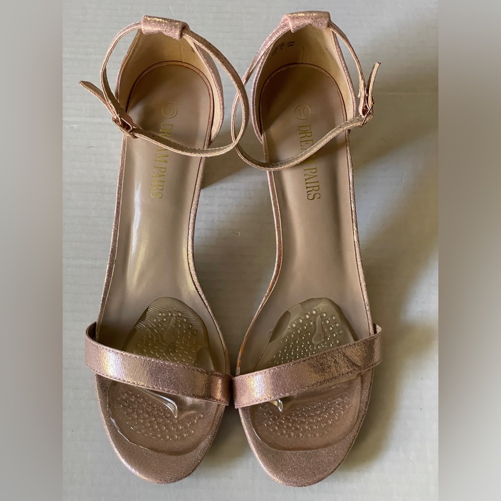 Dream Pairs Pink Metallic High Heels Sandals Chunky Block Heels Women's Size 10 - Picture 3 of 9